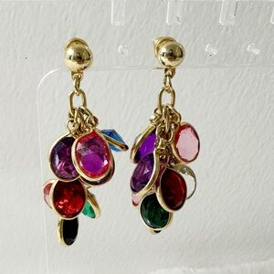 Gold Tone Colorful Stone Drop Earrings